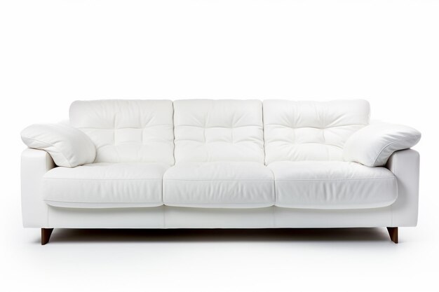 Arafed white couch with pillows on a white background generative ai