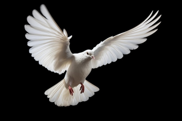 Arafed white dove flying in the air with wings spread generative ai
