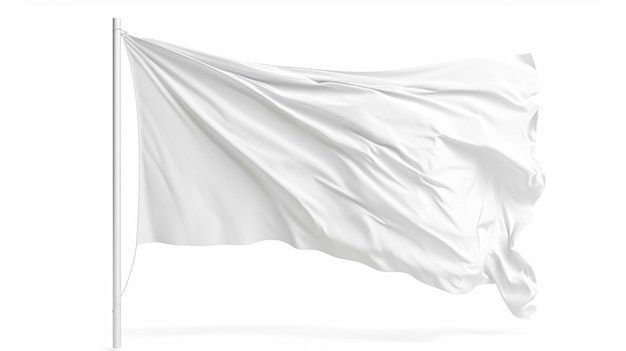 Фото Белый флаг, размахивающийся на ветру на белом фоне.