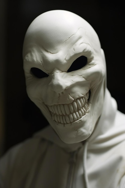 Arafed white mask with a black eye and a white hood generative ai