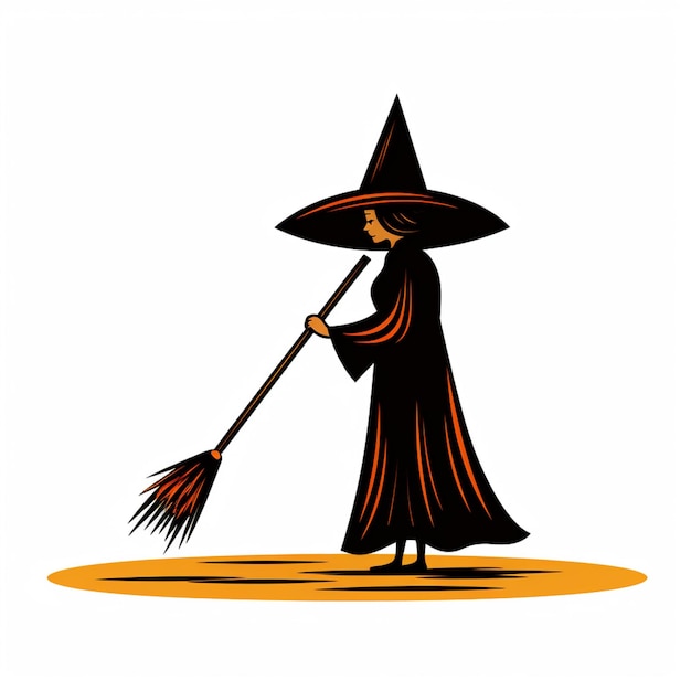 Photo arafed witch with a broom and hat on a white background generative ai