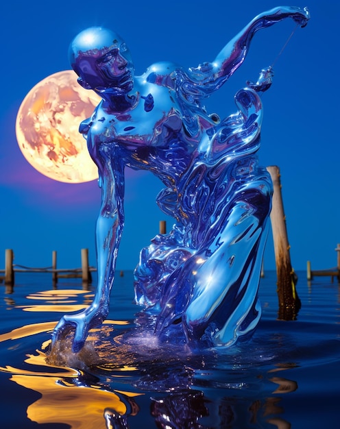 Foto una donna arrafata in un vestito blu è in piedi nell'acqua generativa ai