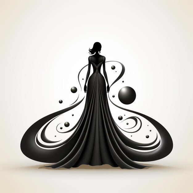 写真 長い黒いドレスを着たアラフェッドの女性流れるデザインのジェネレーティブ・アイ