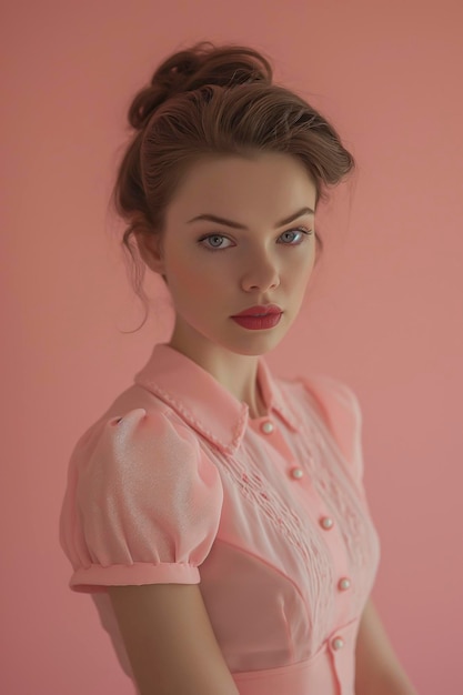 Photo arafed woman in a pink dress with a red lipstick pink tshirt presentation mockup