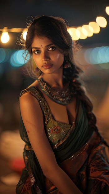 arafed woman in a sari posing for a picture generative ai