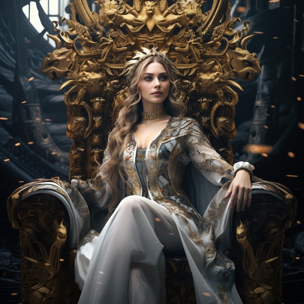 arafed woman sitting on a throne with a gold crown generative ai