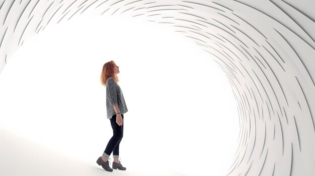 Foto donna araba in piedi in un tunnel di linee bianche ai generativa