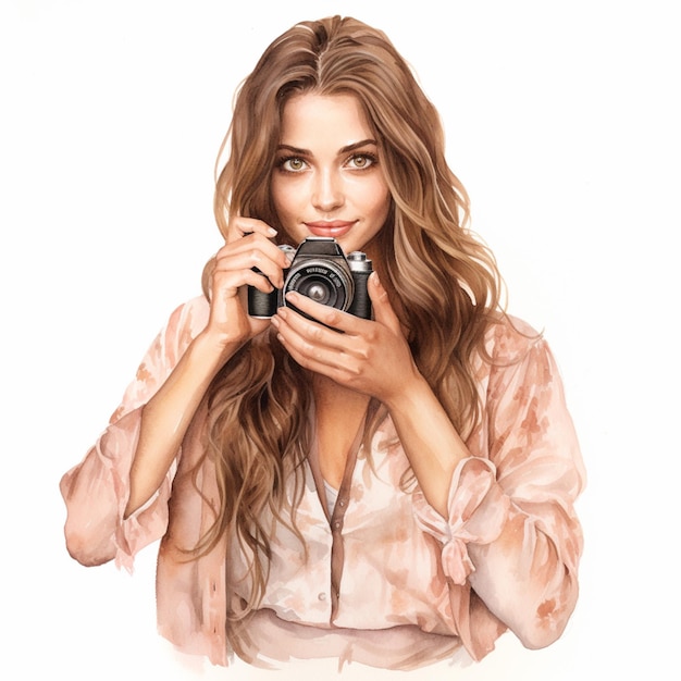 Foto donna arafed che scatta una foto con una telecamera davanti alla sua ai generativa