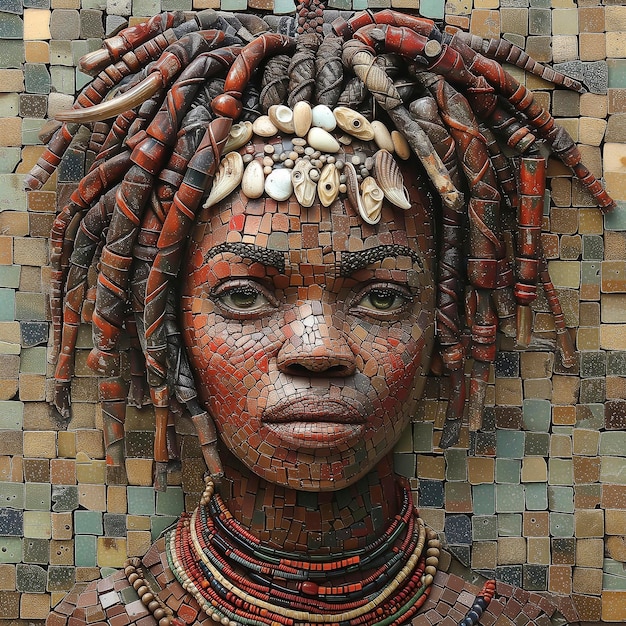 Arafed woman with dreadlocks and beads on her head