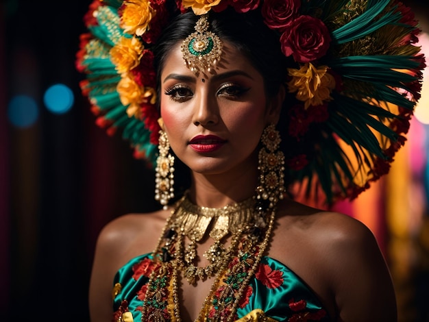 arafed woman with a flower in her hair and a necklace photo of a beautiful woman beautiful woman