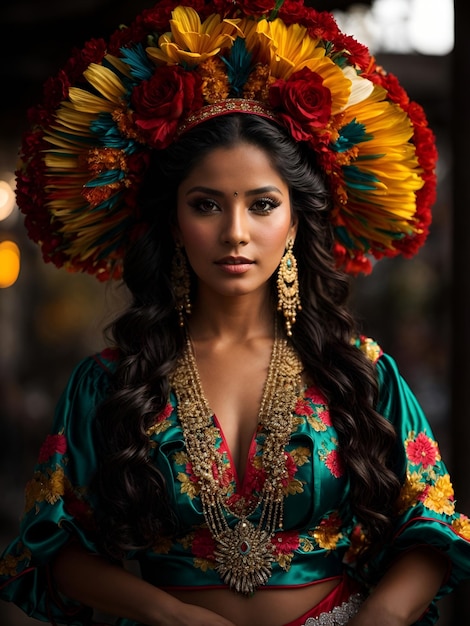 arafed woman with a flower in her hair and a necklace photo of a beautiful woman beautiful woman