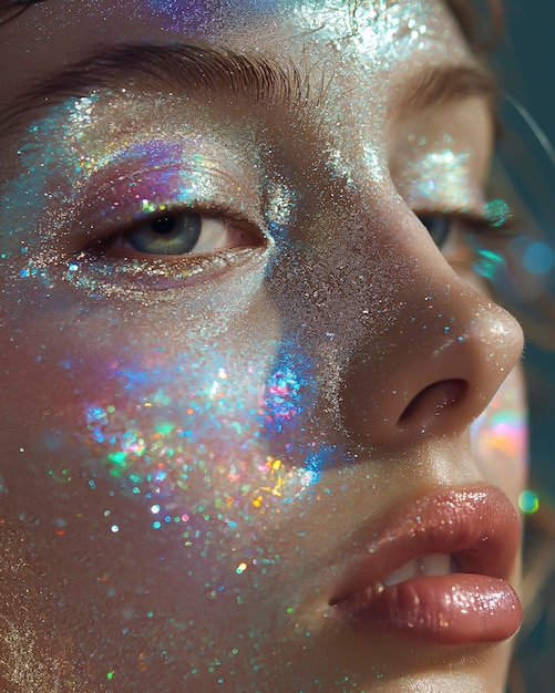 Arafed woman with glitter on her face and eyes Holo Textures