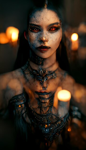 Арафед женщина со скелетным лицом и генеративным искусственным интеллектом свечи