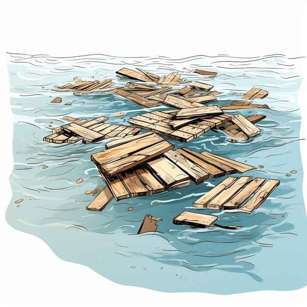 Photo arafed wooden rafts floating in the water on a sunny day generative ai