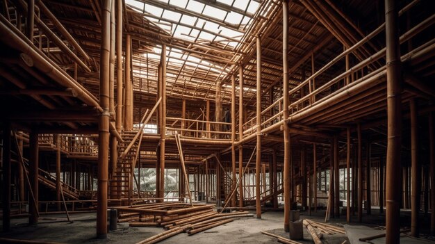деревянная конструкция с арафатом, множеством деревянных балок и генеративным искусственным интеллектом в крыше