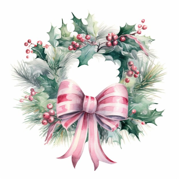 arafed wreath with holly leaves and red berries with a bow generative ai