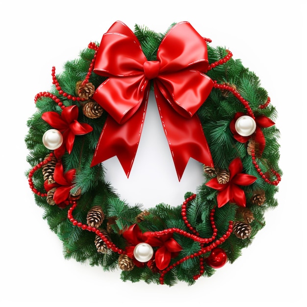 arafed wreath with red ribbon and pearls and a bow generative ai