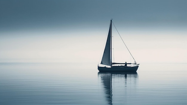 Foto arafed zeilboot in het midden van de oceaan op een nevelige dag generatieve ai