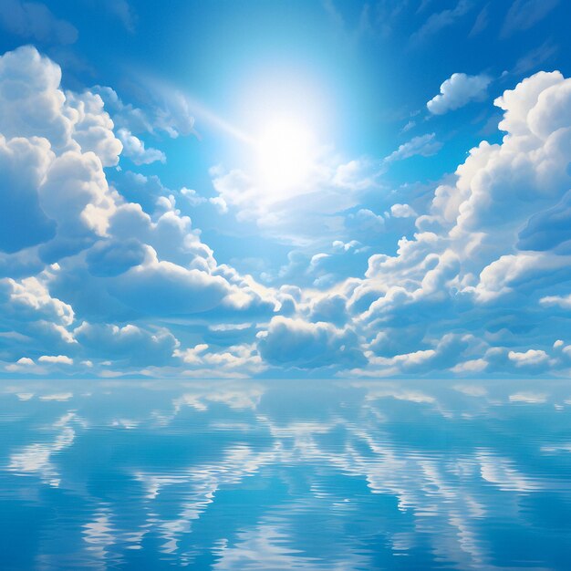 arafed zicht op een blauwe lucht met wolken en een felle zon Generatieve AI