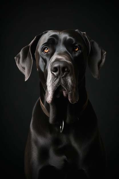 Arafed zwarte hond met een halsband en halsband om zijn nek generatieve ai