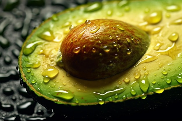 Photo araffe avocado with water droplets on it on a black surface generative ai