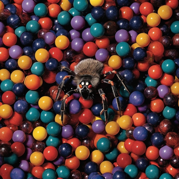 Araffe in a ball pit with a spider on top of it generative ai