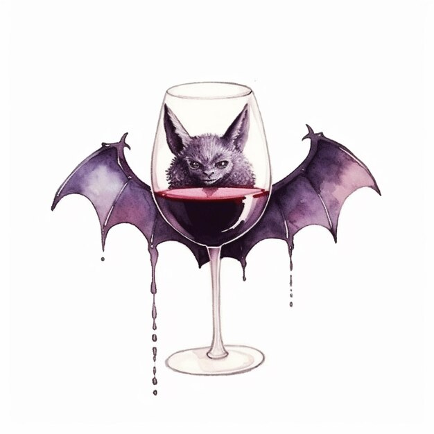 Photo araffe bat with wings and blood dripping out of a wine glass generative ai