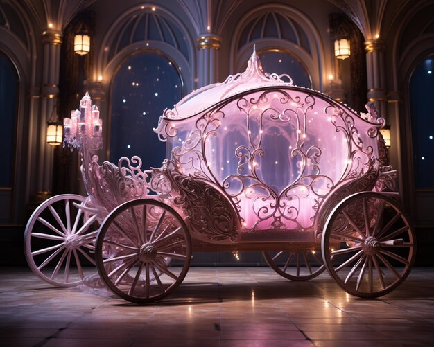 Photo araffe carriage with a pink canopy and a white top generative ai