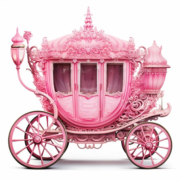 Photo araffe carriage with a pink interior and a white roof generative ai
