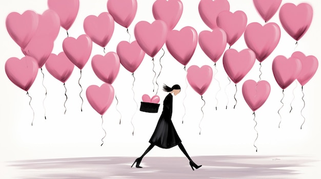 araffe carrying a box of pink balloons with a bunch of hearts generative ai