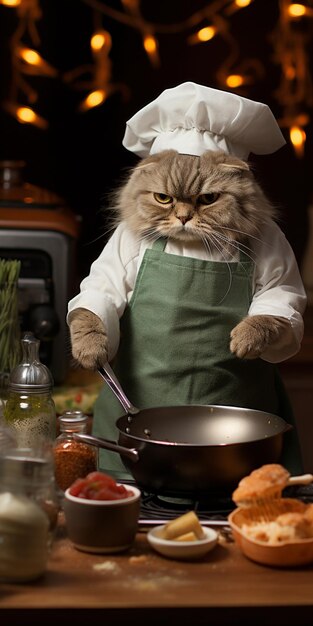 funny cat in a chef hat cooking food in the kitchen Generative AI 22081114  Stock Photo at Vecteezy