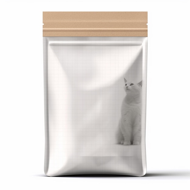 Кот Araffe сидит в мешке с едой на белой поверхности, генеративный ай
