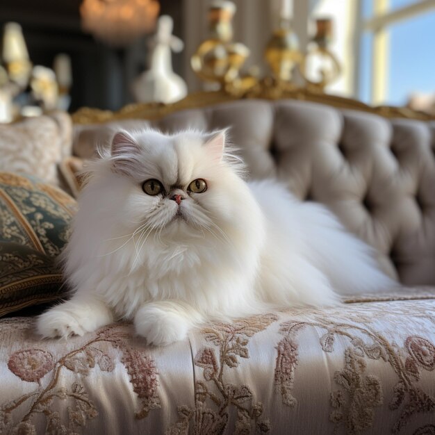 Фото Арафф кот сидит на диване с подушкой перед ним генеративный аи