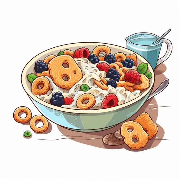 Photo araffe cereal with fruit and nuts in a bowl with a glass of milk generative ai