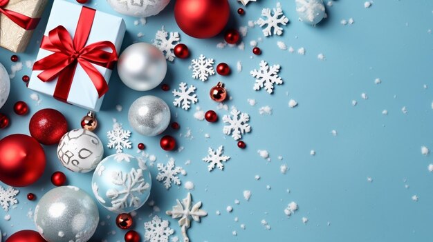 Araffe christmas decorations and presents on a blue background generative ai