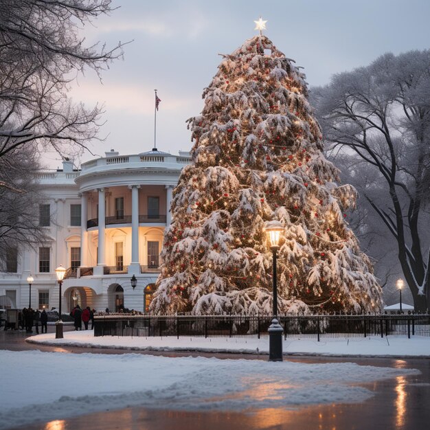 araffe christmas tree in front of the white house with lights on generative ai