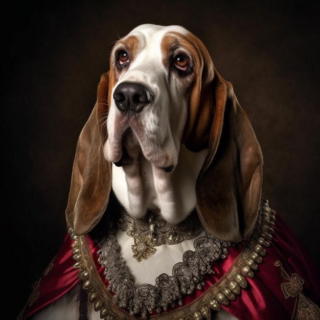 Araffe dog dressed in a costume with a red cape generative ai