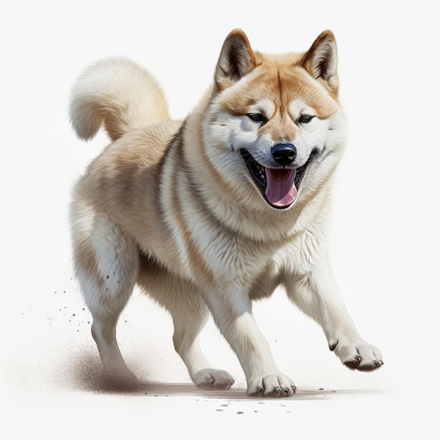 araffe dog running on a white background with its mouth open generative ai