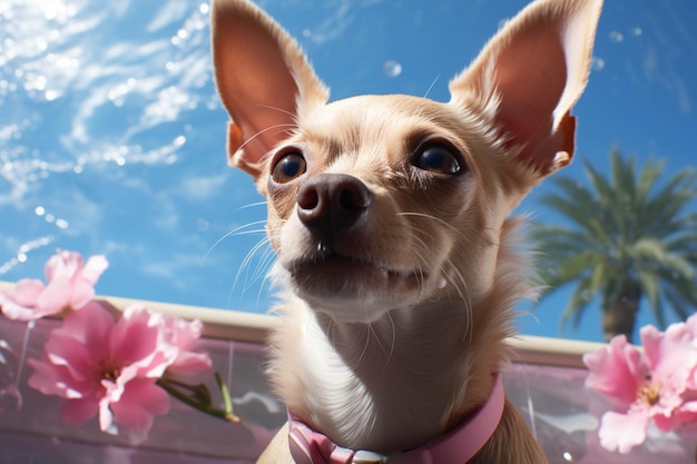 Foto cane araffe con collare rosa e collare rosa che guarda la fotocamera generativa ai