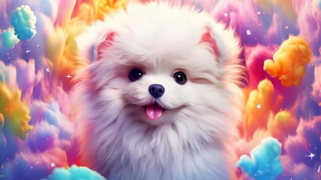 Photo araffe dog with a white coat and a pink nose and a blue nose generative ai