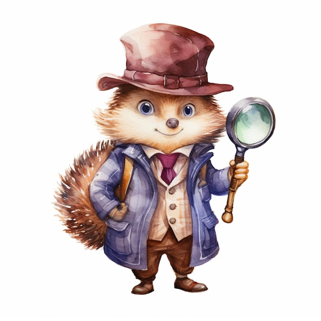 Araffe dressed in a hat and coat holding a magnifying glass generative ai