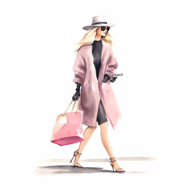 araffe dressed in a pink coat and hat with a pink bag generative ai