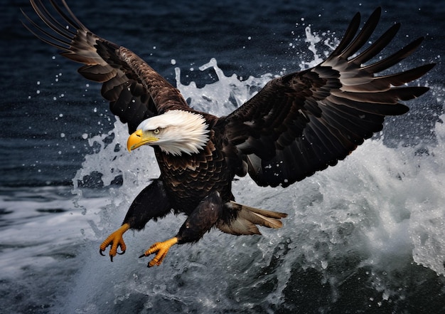 araffe eagle landing on a wave in the ocean generative ai