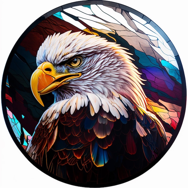 Araffe eagle with colorful wings in a circular stained glass window generative ai