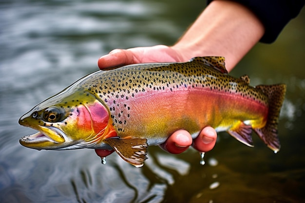 araffe fish in the water being held by a person generative ai