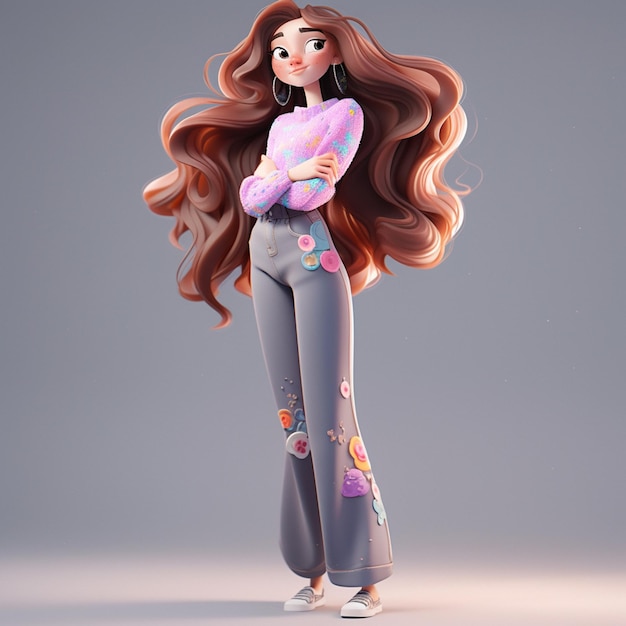 Photo araffe girl with long brown hair and a purple top generative ai