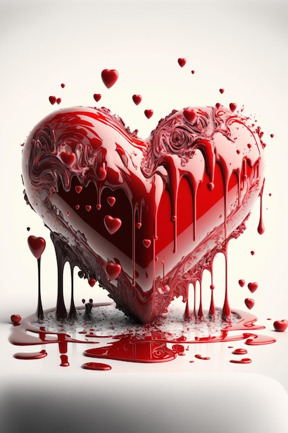 Araffe heart shaped cake with dripping blood on a white surface generative ai