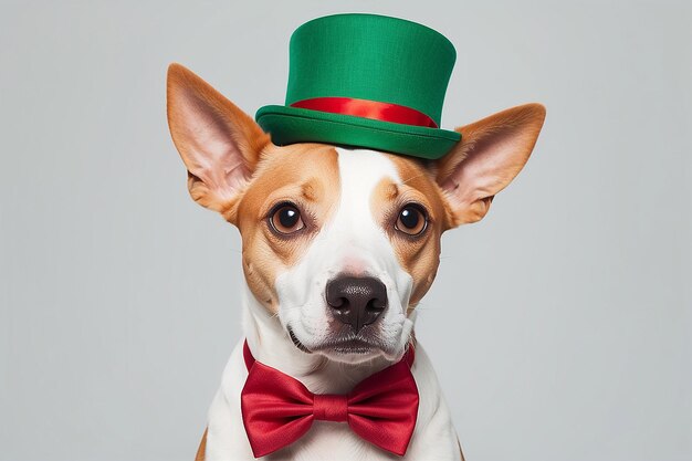 Foto araffe hond met een groene hoed en rode vlindertjes generatieve ai