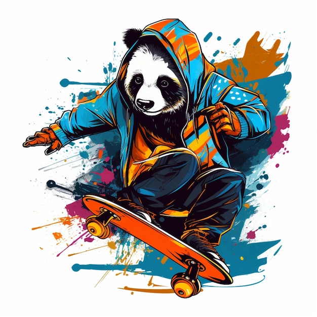 araffe in a hoodie riding a skateboard with a spray splattered background generative ai