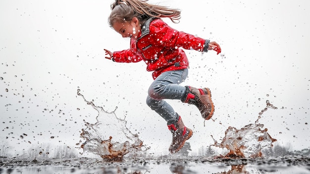 araffe jumping in a puddle of water with a red jacket generative ai